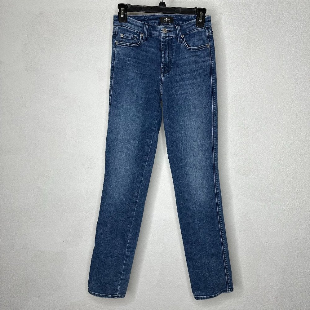 7 For All Mankind Kimmie Straight Jeans Mid-Rise Medium Wash Blue Womens 26